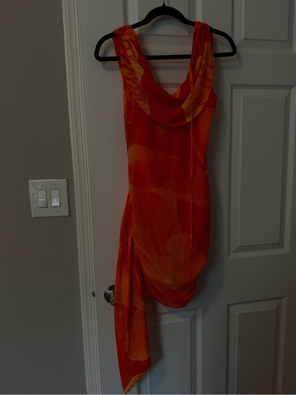 Peppermayo Orange and Yellow Asymmetrical Draped Dress